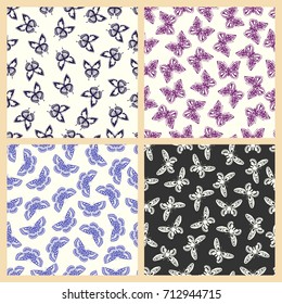 Butterfly vector illustration on a seamless pattern background. Set of elements
