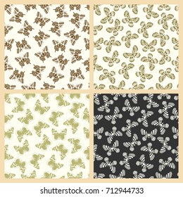 Butterfly vector illustration on a seamless pattern background. Set of elements