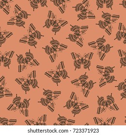 Butterfly vector illustration on a seamless pattern background. Set of elements