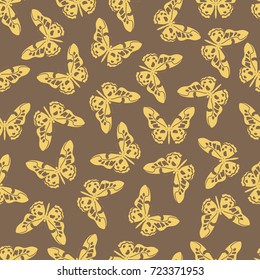 Butterfly vector illustration on a seamless pattern background. Set of elements