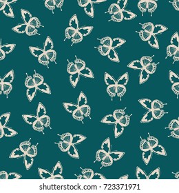 Butterfly vector illustration on a seamless pattern background. Set of elements
