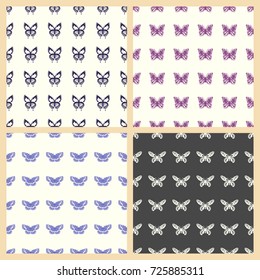 Butterfly vector illustration on a seamless pattern background. Set of elements