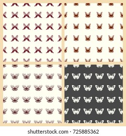Butterfly vector illustration on a seamless pattern background. Set of elements