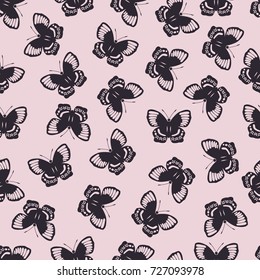 Butterfly vector illustration on a seamless pattern background. Set of elements