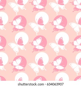 Butterfly. Vector illustration of seamless baby pattern with insect. Polka dot.