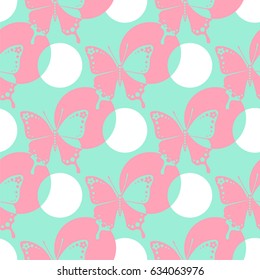 Butterfly. Vector illustration of seamless baby pattern with insect. Polka dot.