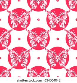 Butterfly. Vector illustration of seamless baby pattern with insect. Polka dot.