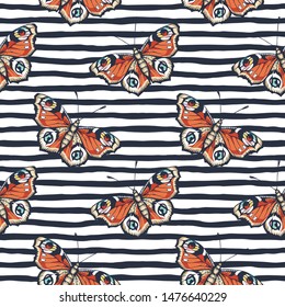 Butterfly. Vector illustration of seamless pattern with insect. 