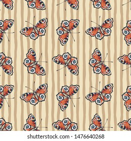 Butterfly. Vector illustration of seamless pattern with insect. 