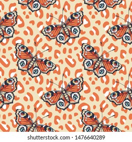 Butterfly. Vector illustration of seamless pattern with insect. 