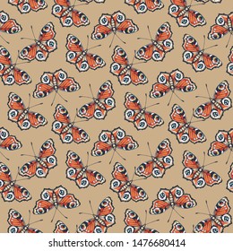 Butterfly. Vector illustration of seamless pattern with insect. 