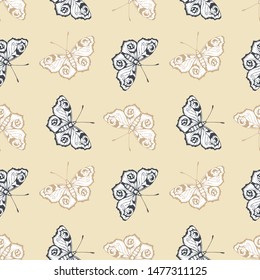 Butterfly. Vector illustration of seamless pattern with insect. 