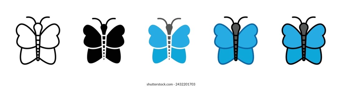 Butterfly Vector Illustration Set. Flying Outline Sign Suitable for Apps and Websites UI Design Style.