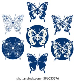Butterfly. Vector illustration of set with insect. Polka dot.