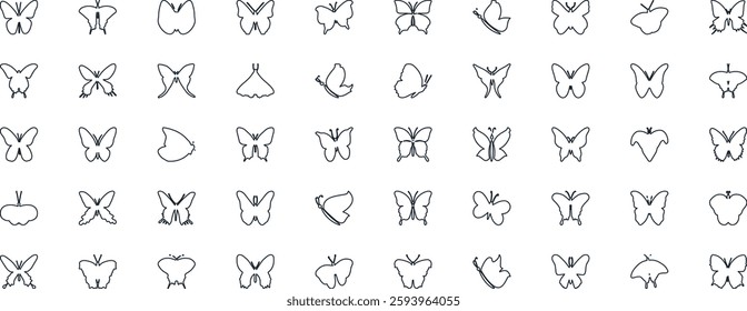 Butterfly vector illustration set, line art style, Butterflies in various poses. Perfect for spring, summer designs, invitations.