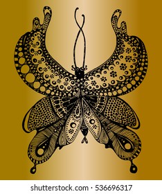 Butterfly vector illustration set. Vintage decorative vector element. Hand drawn. Indian. Tattoo, spirituality, prints for t-shirts and other textiles.