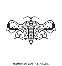 butterfly vector image, linear tattoo design, graphic sketch illustration of ease icons