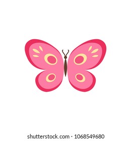 Butterfly vector isolated illustration in flat style. Spring, summer, kids design element.  Butterfly colorful icon on white. 