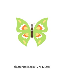 Butterfly vector isolated illustration in flat style. Spring, summer, kids design element.  Butterfly colorful icon on white. 