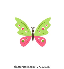Butterfly vector isolated illustration in flat style. Spring, summer, kids design element.  Butterfly colorful icon on white. 