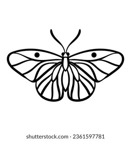 Butterfly vector line art, clip art icon black ink illustration isolated on white background