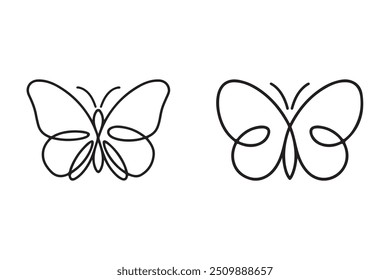 A butterfly vector line art illustration is a minimalist depiction of a butterfly, created using clean, precise lines in a vector format. The artwork is typically rendered in black.