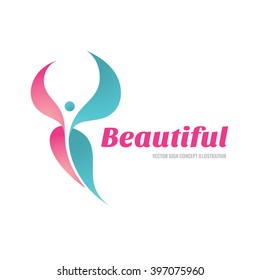 Ilustración de concepto de logotipo de Vector de mariposa. Signo de carácter humano. Persona Abstractas con alas. 