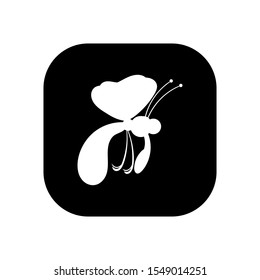 butterfly - vector logo icon for web. white on black. Minimalistic cartoon style.
