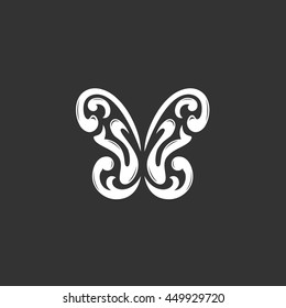 Butterfly vector logo isolated on a black background. Icon silhouette design template. Simple symbol concept in flat style. Abstract sign, pictogram for web, mobile and infographics