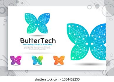 logotipo vectorial de mariposa con diseño conceptual moderno para software de tecnología , ilustración de mariposa como símbolo de la tecnología de plantillas de icono empresa digital