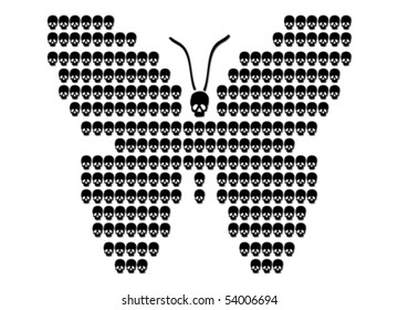 Butterfly vector made off black skulls