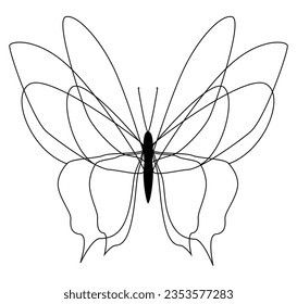 Butterfly. Vector minimal graphic drawing of a butterfly with a contour line. Colorless coloring book with a butterfly pattern in one line.