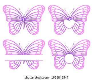 Butterfly vector monogram. Insect silhouette. Template for laser and paper cutting, printing on a T-shirt, mug. Flat style. Hand drawn decorative element for your design. Isolated on white background.