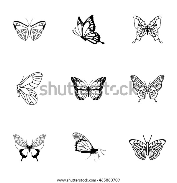 蝶のベクター画像セット 簡単な蝶の形のイラスト 編集可能なエレメントはロゴデザインで使用できます のベクター画像素材 ロイヤリティフリー 465880709