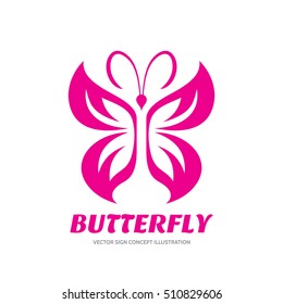 Butterfly vector sign - logo template concept illustration in graphic style design. Decorative art.