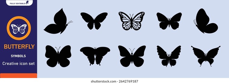 Butterfly vector and silhouette black and white