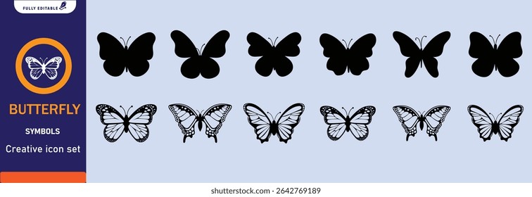Butterfly vector and silhouette black and white