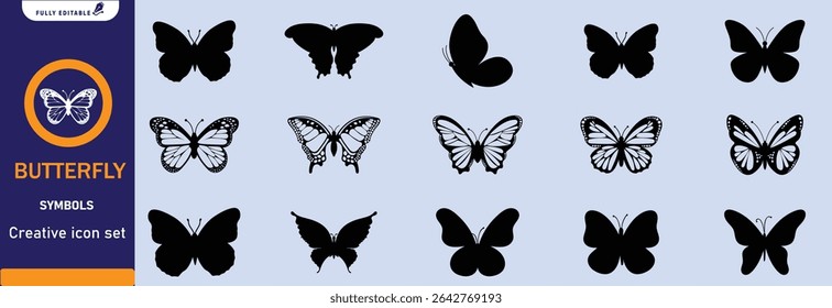 Butterfly vector and silhouette black and white