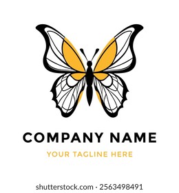 Butterfly Vector Silhouette Illustration in Black and Gold, Flying Butterfly Icon with Artistic Wings, Modern Design Logo, Elegant Nature-Inspired Graphic for Branding, Decorative Tattoo Art