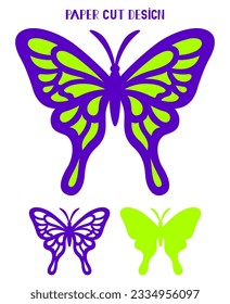 Butterfly vector silhouette. Layered insect. Template for laser and paper cutting, printing on a T-shirt, mug. Flat style.2D design. Hand drawn decorative element for your design.