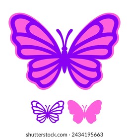 Butterfly vector silhouette. Layered insect. Template for laser and paper cutting, printing on a T-shirt, mug. Flat style.3D deign. Hand drawn decorative element for your design.