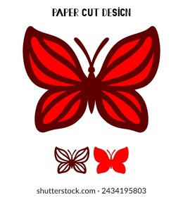 Butterfly vector silhouette. Layered insect. Template for laser and paper cutting, printing on a T-shirt, mug. Flat style.3D deign. Hand drawn decorative element for your design.