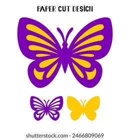 Butterfly vector silhouette. Layered insect. Template for laser and paper cutting, printing on a T-shirt, mug. Flat style.2D design. Hand drawn decorative element for your design.