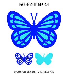 Butterfly vector silhouette.3D Layered insect. Template for laser and paper cutting, printing on a T-shirt, mug. Flat style.2D design. Hand drawn decorative element for your design.