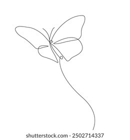 Butterfly Vector Simple Linear Drawing. Butterfly Silhouette One Line Drawing Minimalist Contour Illustration.	