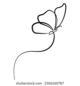 Butterfly Vector Simple Linear Drawing. Butterfly Silhouette One Line Drawing Minimalist Contour Illustration.	