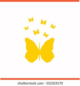 Butterfly vector yellow icon on white background. Butterfly symbol stock bitmap illustration. Business picture.