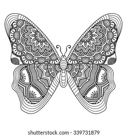 Butterfly. Vintage decorative elements with mandalas. Oriental pattern, vector illustration.  Islam, Arabic, Indian, turkish, pakistan, chinese, ottoman motifs