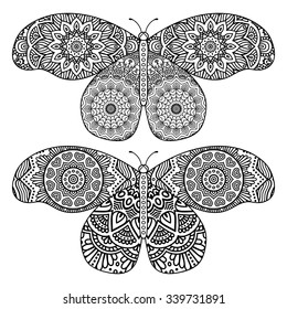 Butterfly. Vintage decorative elements with mandalas. Oriental pattern, vector illustration.  Islam, Arabic, Indian, turkish, pakistan, chinese, ottoman motifs