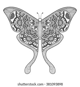 Butterfly. Vintage decorative elements with mandalas. Oriental pattern, vector illustration.  Islam, Arabic, Indian, turkish, pakistan, chinese, ottoman motifs